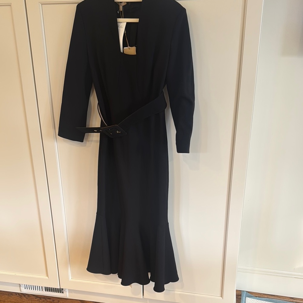 Michael Kors Collection Black Ruffled Wrap Midi Dress